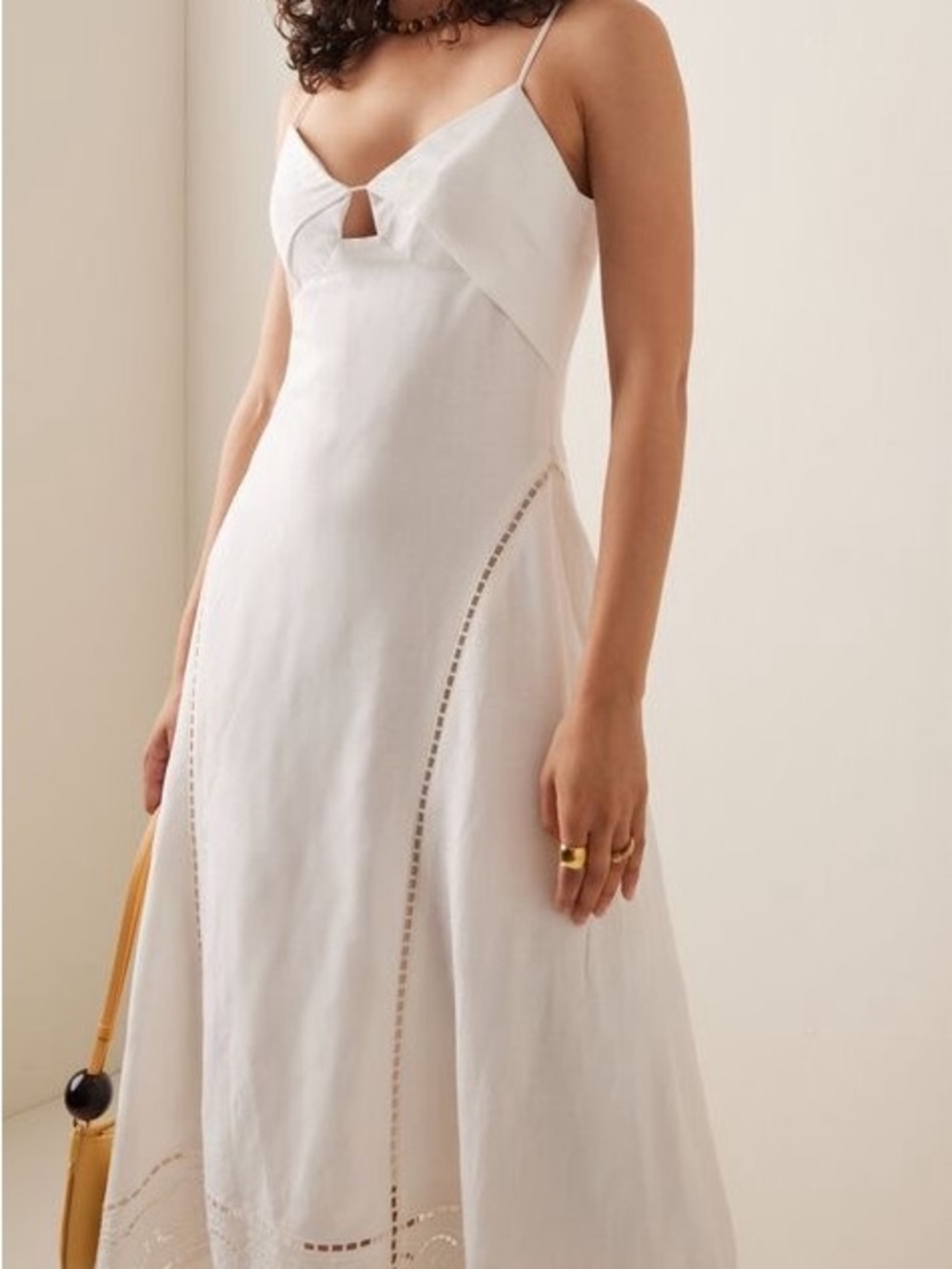 Jonathan Simkhai Valeria White Maxi Linen Dress with Front Keyhole